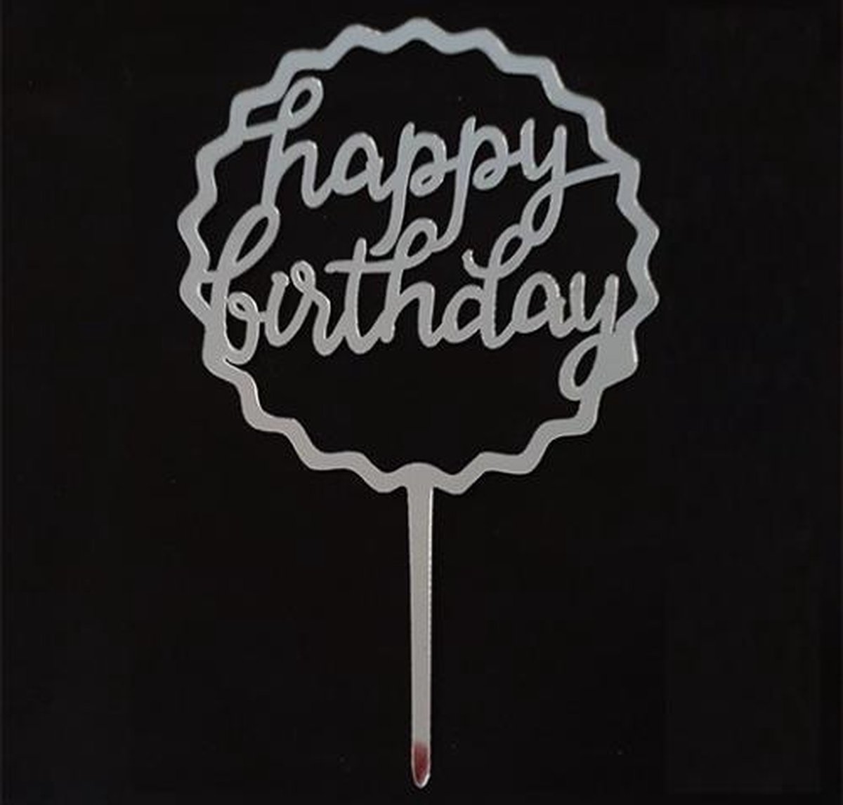 Cake topper Happy Birthday zilver kartel | kunststof taartdecoratie (Acryl)